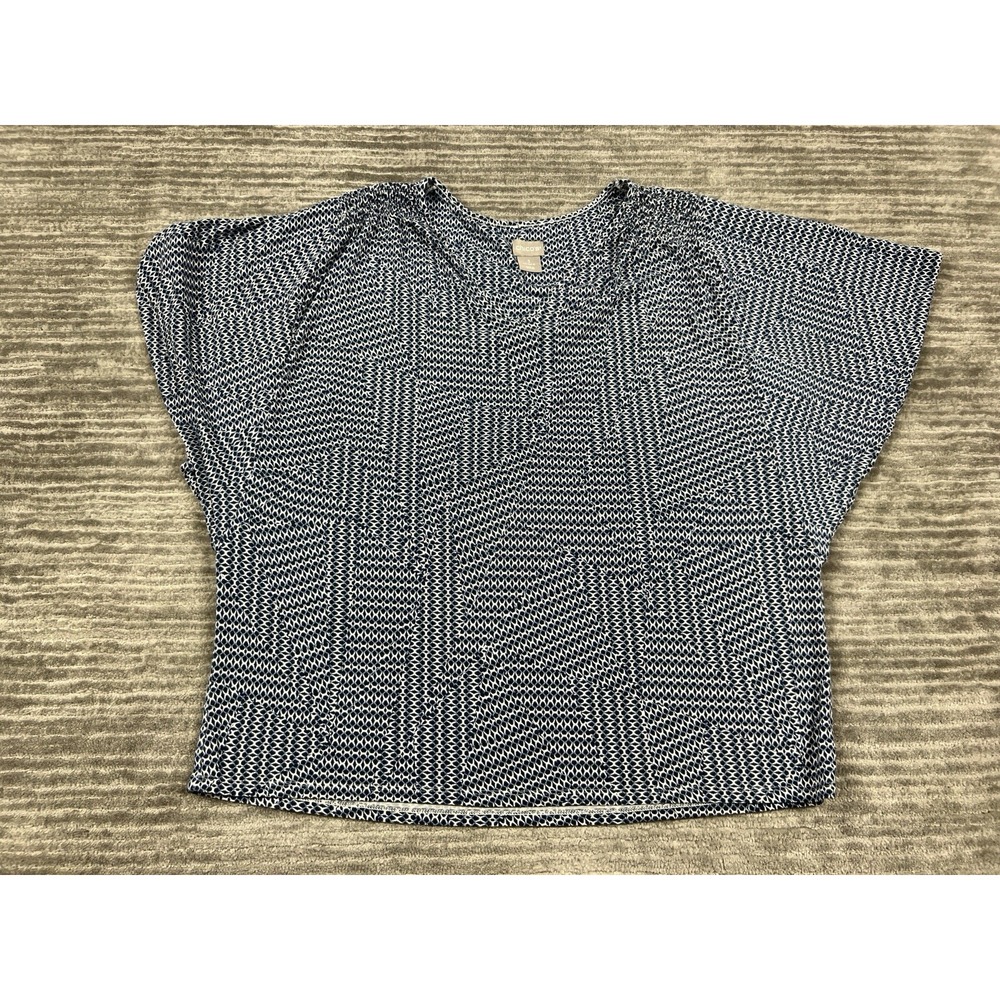 Chicos‎ Top Womens 3 Extra Large Blue Dolman Sleeve V-Neck Rayon Blend